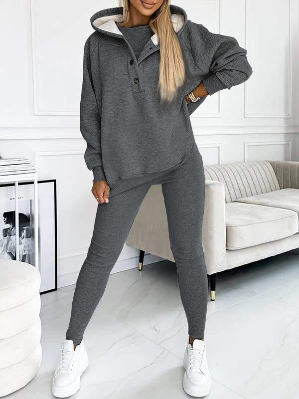 Levoire | Sweat-Shirt Confortable Avec Capuche Gris Foncé Pull + Pantalon