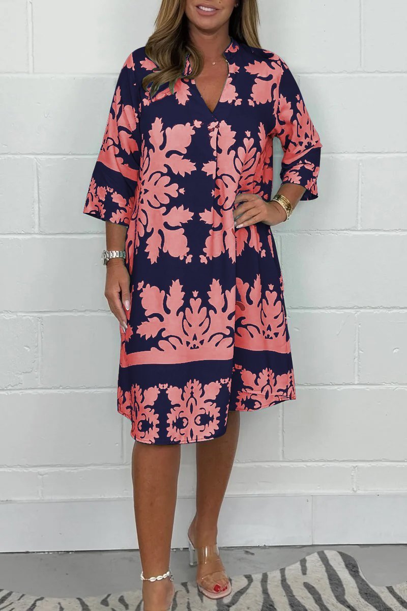 Levoire | Élégante Robe De Printemps Avec Décolleté En V Et Manches Longues Rose et Noir