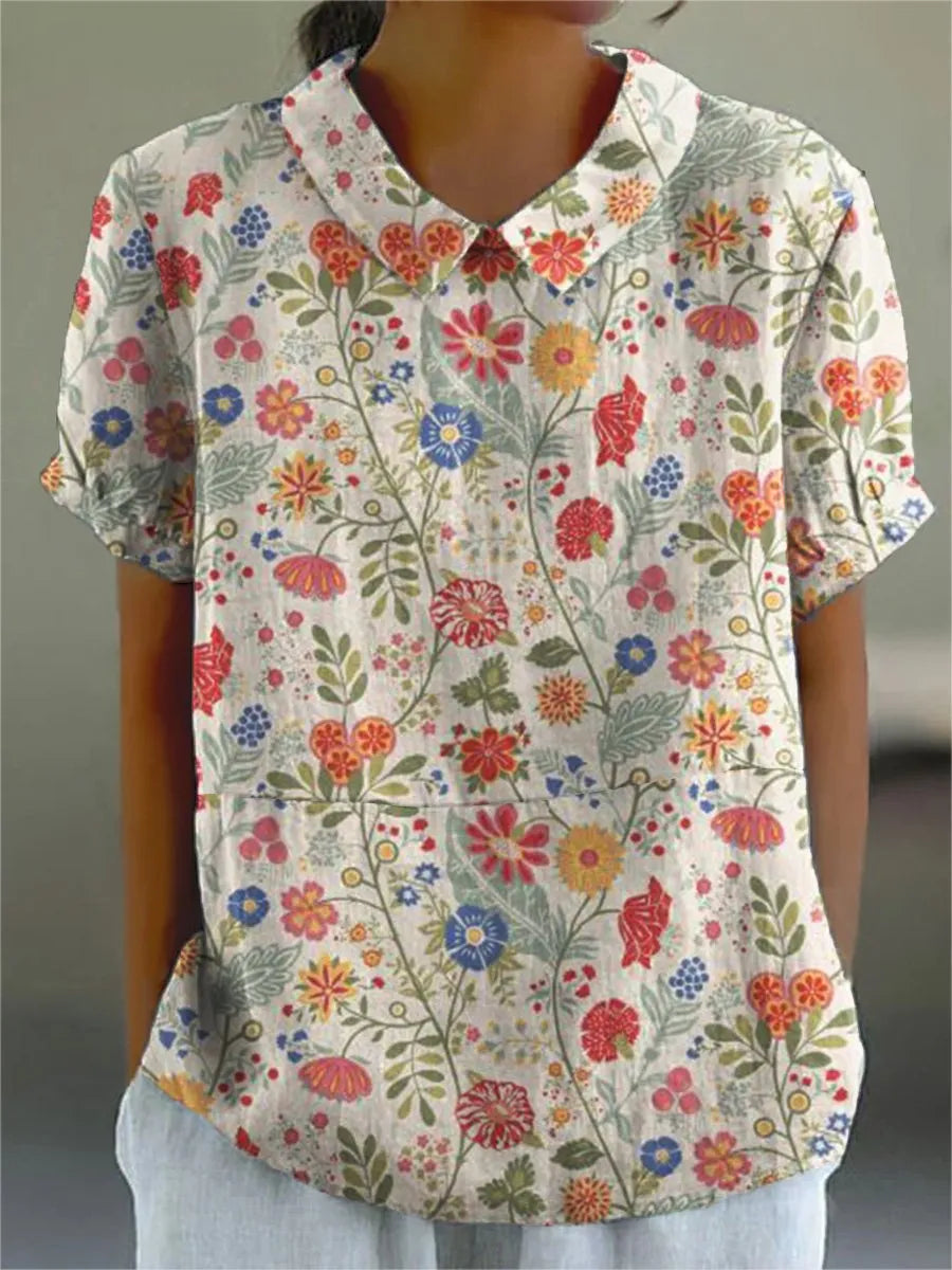 Levoire | décontractée en coton et lin pour femmes, imprimé floral pastoral