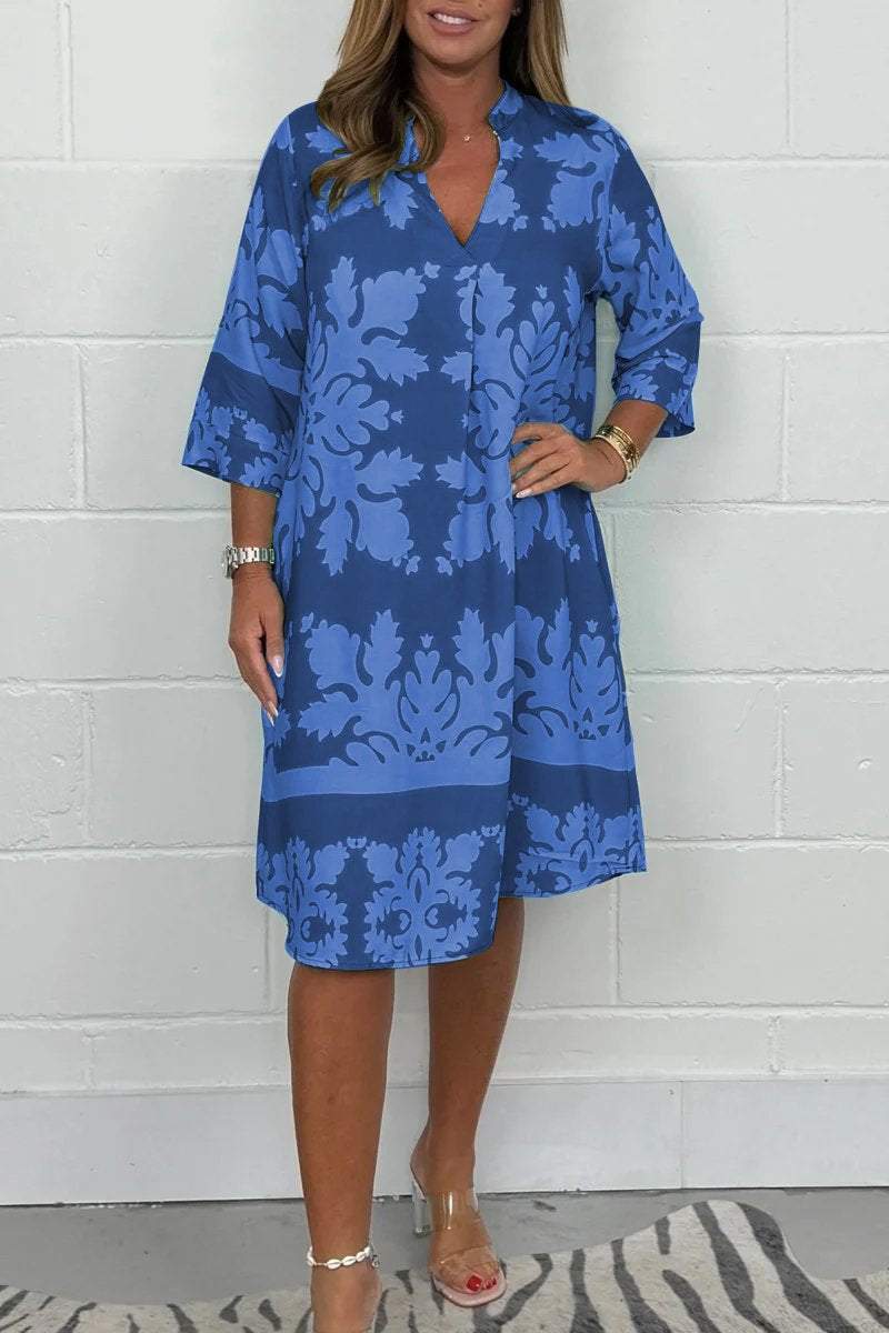 Levoire | Élégante Robe De Printemps Avec Décolleté En V Et Manches Longues Bleu et Bleu Marine