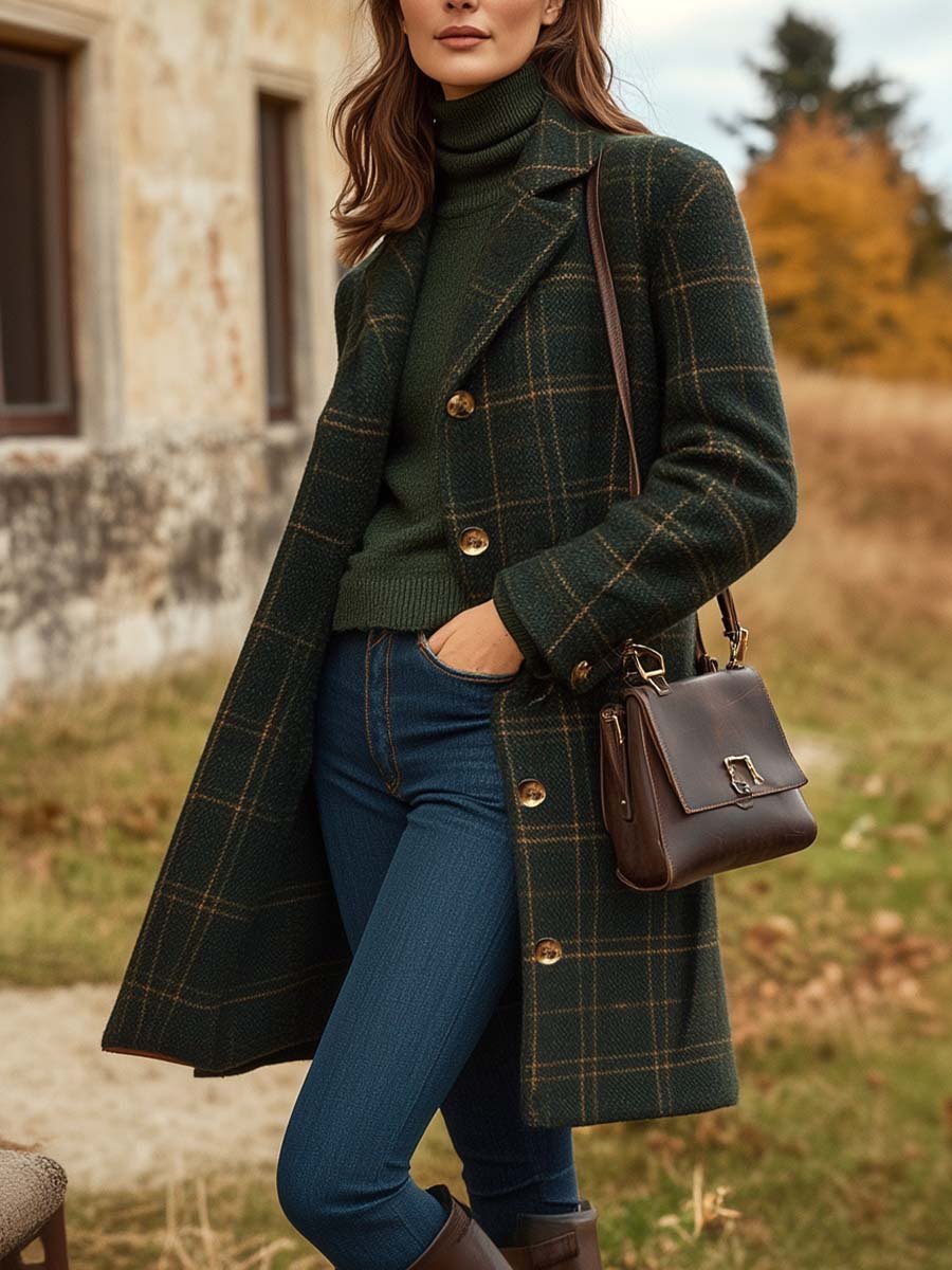 Levoire | Manteau À Carreaux Élégant Vert foncé
