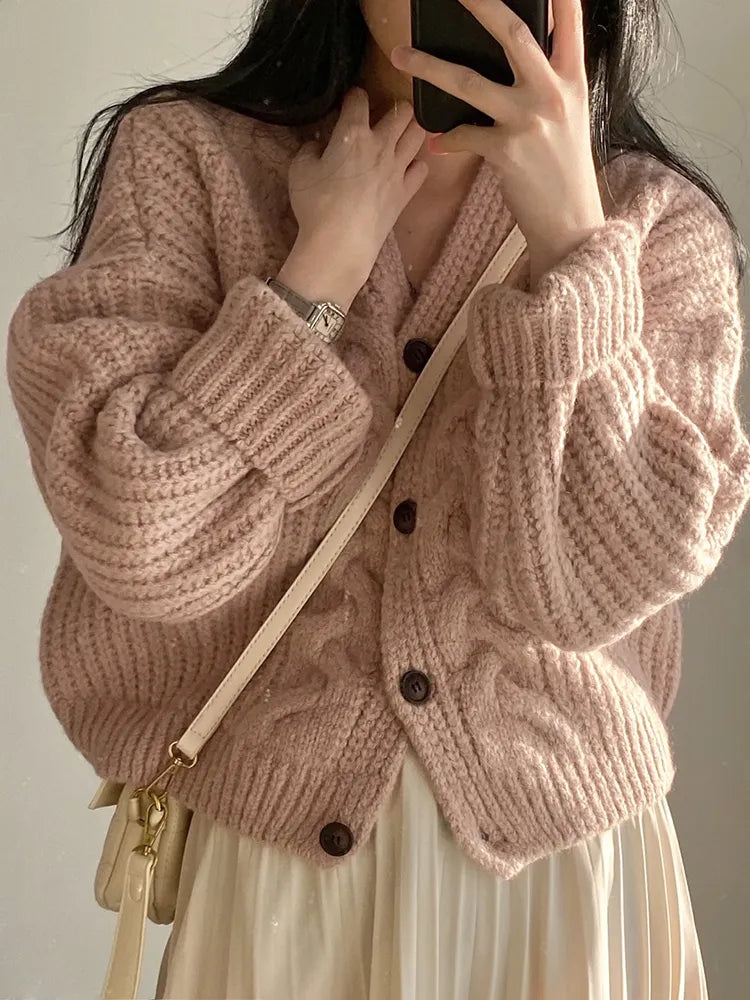Levoire | Pull Élégant Épais Décontracté Rosa Une taille