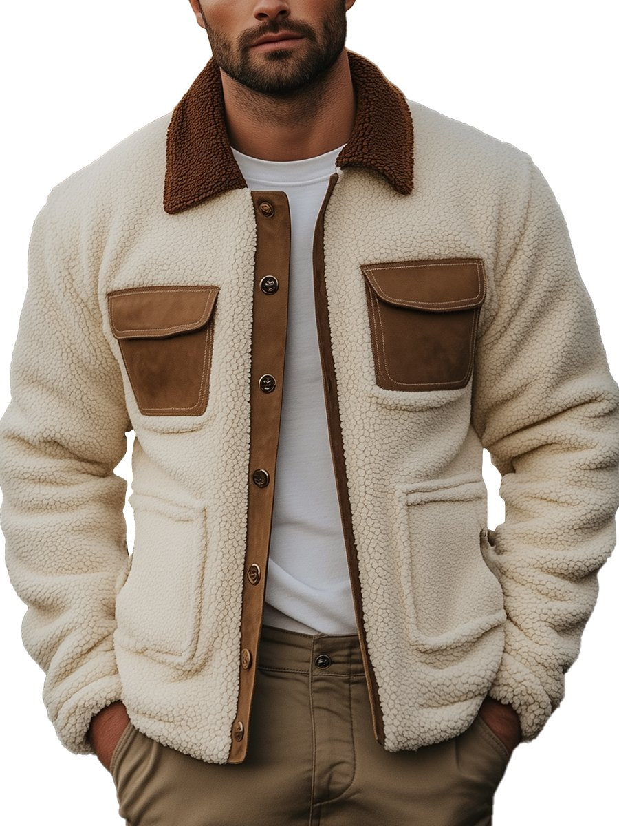 Levoire | Veste en Cuir Patchwork à Poches Multi-Fonction Beige