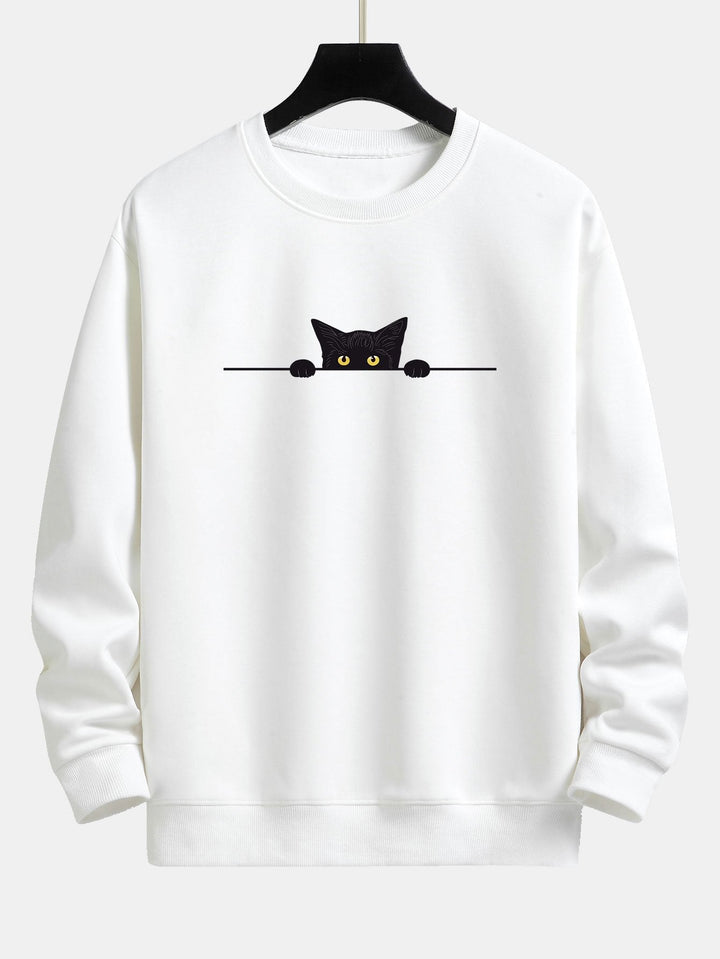 Levoire | Pull Ras Du Cou Avec Motif De Chat Ludique Blanc