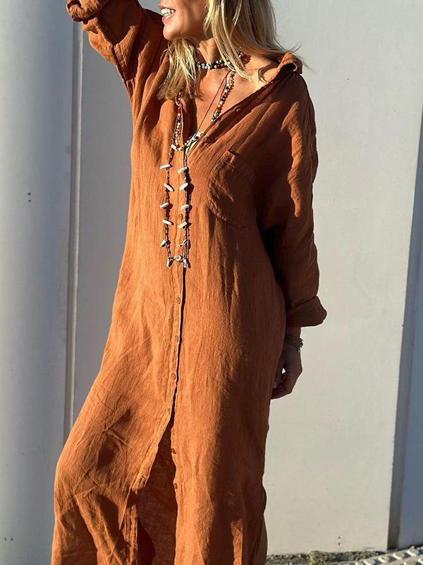 Levoire | Velanora Robe Chemise En Mélange De Coton Et Lin Marron