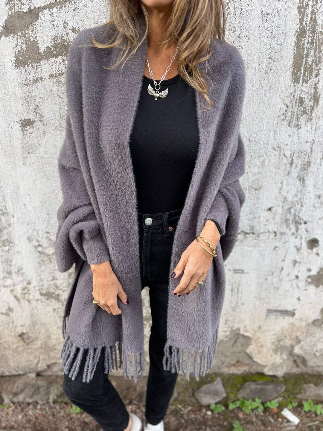 Levoire | Gilet Avec Franges Gris