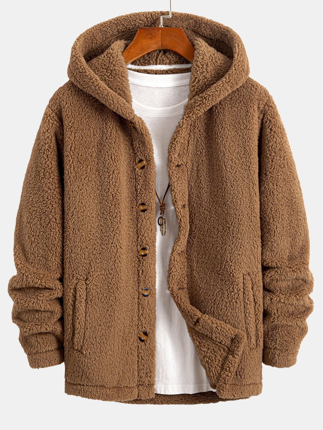 Levoire | Pull En Polaire Avec Capuche Et Fermeture À Bouton. Café