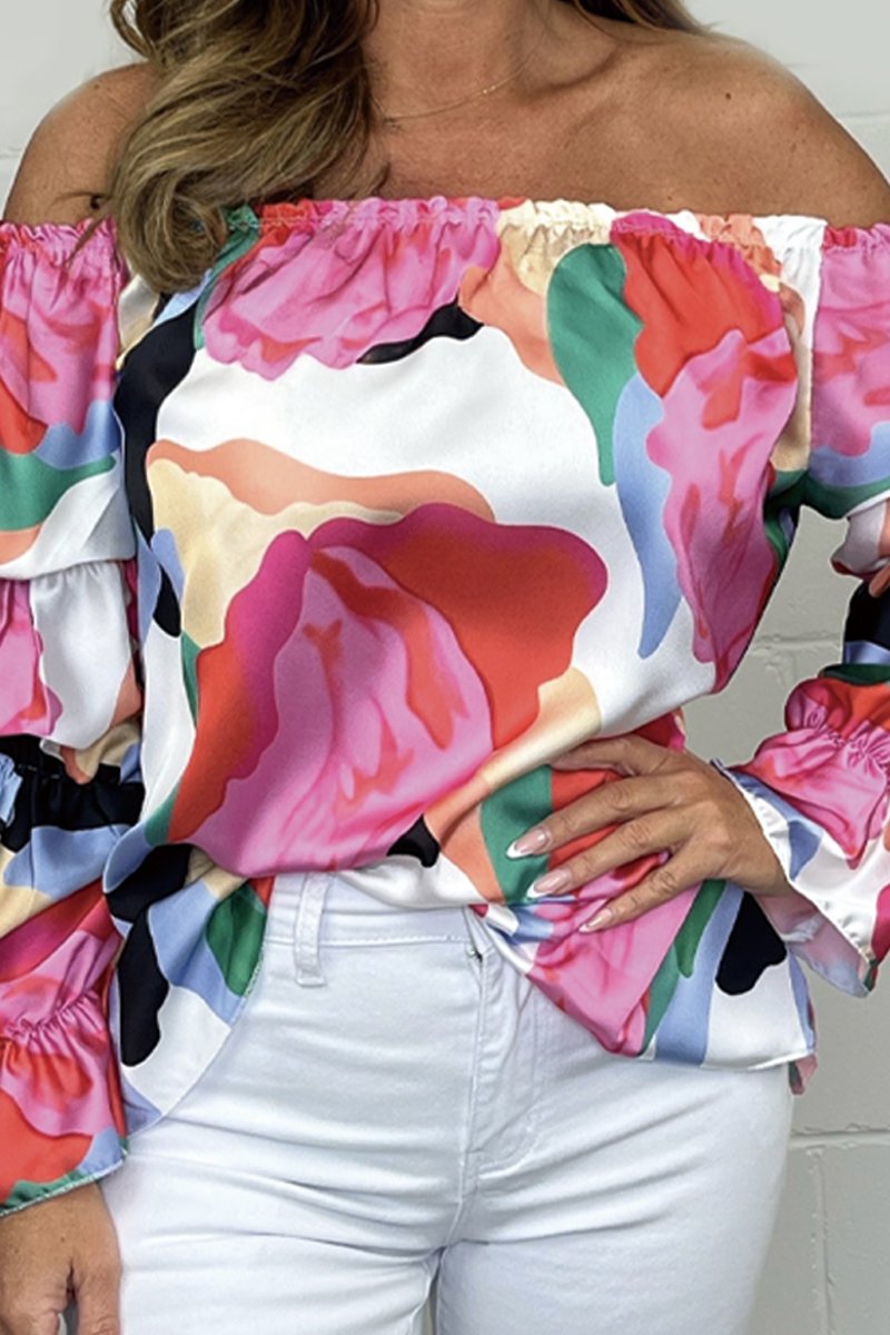 Levoire | Top Satin Imprimé Avec Épaules Plates
