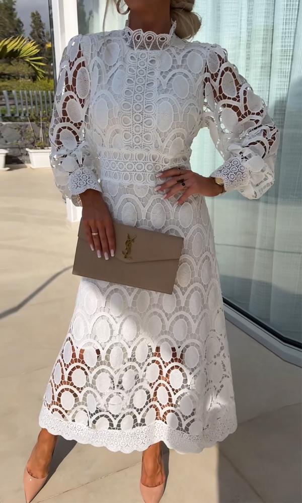 Levoire | Dentelle Creuse Décontractée Élégante Robe Blanc