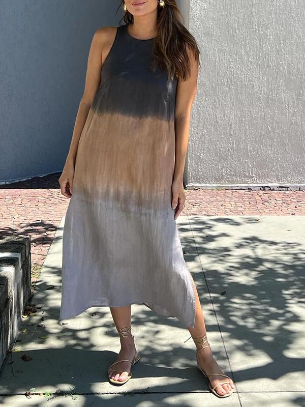 Levoire | Robe En Coton Lin Légère Avec Dégradé De Couleurs Et Fente Sur Les Jambes