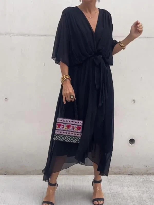 Levoire | Robe À Col V – Thyra Noir