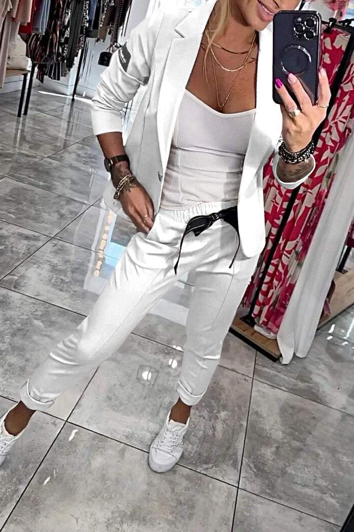 Levoire | Deux Pièces Ensemble Haut Veste Pantalon Lastique Blanc - Presque épuisé