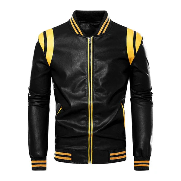 Levoire | Veste De Baseball En Cuir Pour Hommes Luxueuse Et Durable Noir Jaune