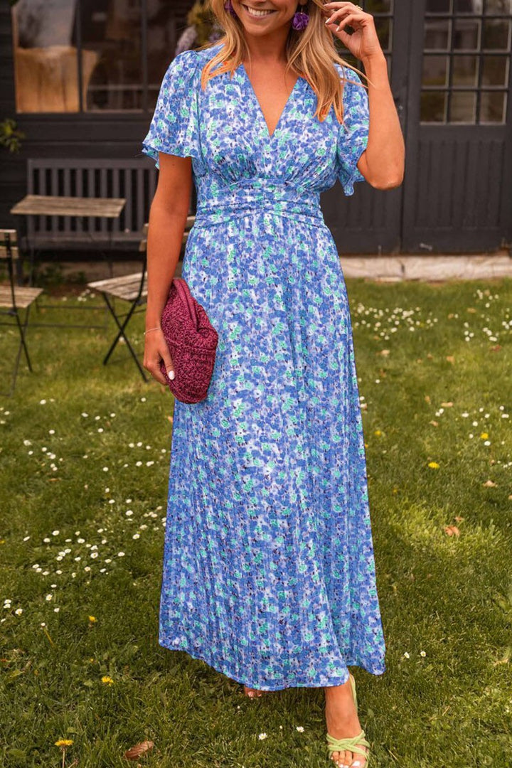 Levoire | Robe Longue Fleurie Élégante Et Aérienne Bleu