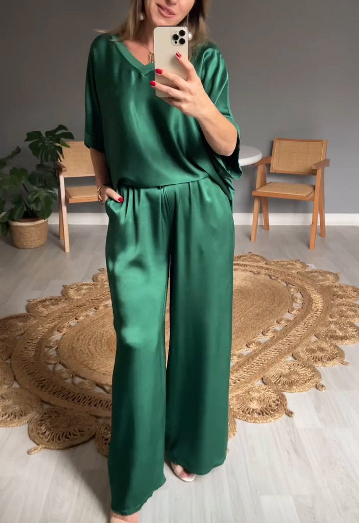 Levoire | Ensemble En Satin À Deux Pièces Avec Col Rond