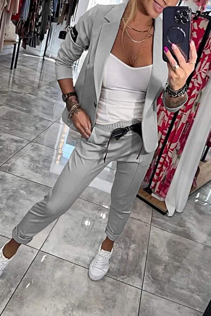 Levoire | Deux Pièces Ensemble Haut Veste Pantalon Lastique Gris - Presque épuisé