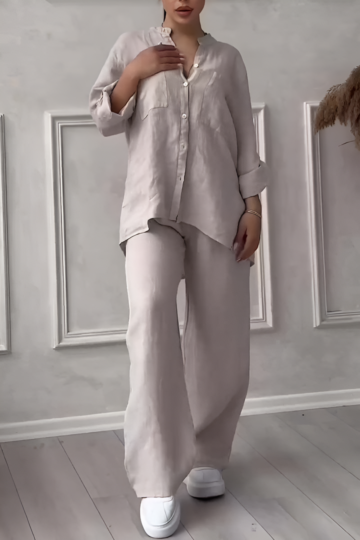 Levoire | Ensemble Chemise Et Pantalon En Mélange De Lin Pour Femmes Khaki