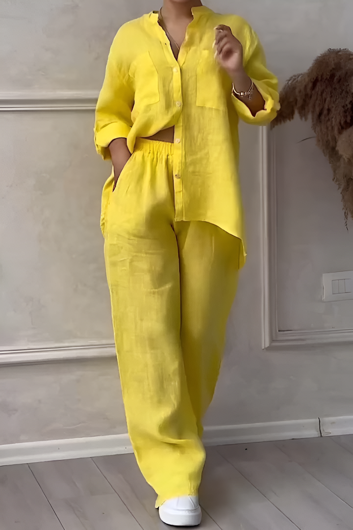 Levoire | Ensemble Chemise Et Pantalon En Mélange De Lin Pour Femmes Jaune