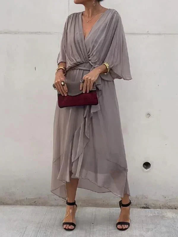 Levoire | Robe Fluide À Col En V Élégante Gris