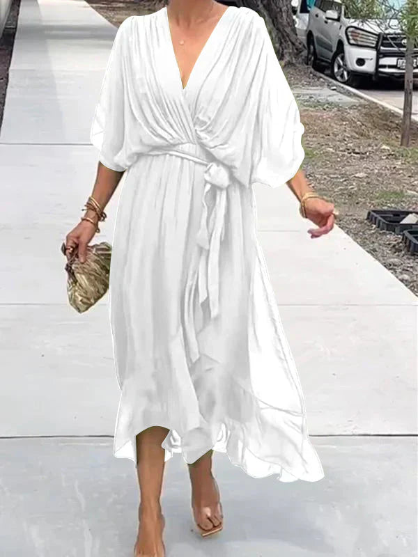 Levoire | Robe Fluide À Col En V Élégante Blanc