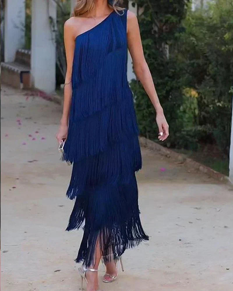 Levoire | Robe D'Été À Manches Longues Moderne Fluide Tissu Léger Bleu
