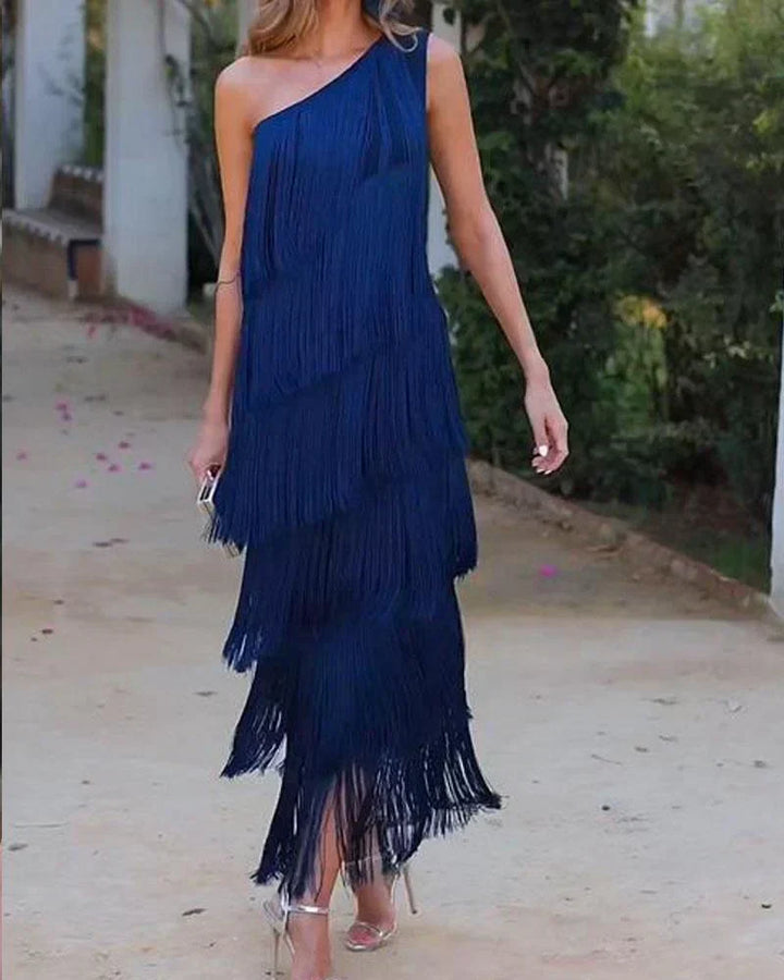 Levoire | Robe D'Été À Manches Longues Moderne Fluide Tissu Léger Bleu