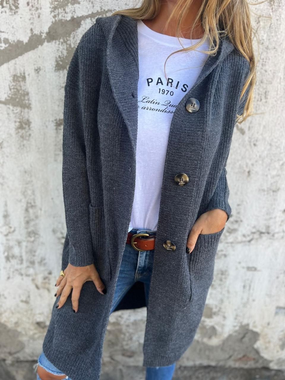 Levoire | Élégant Long Cardigan En Tricot Avec Capuche