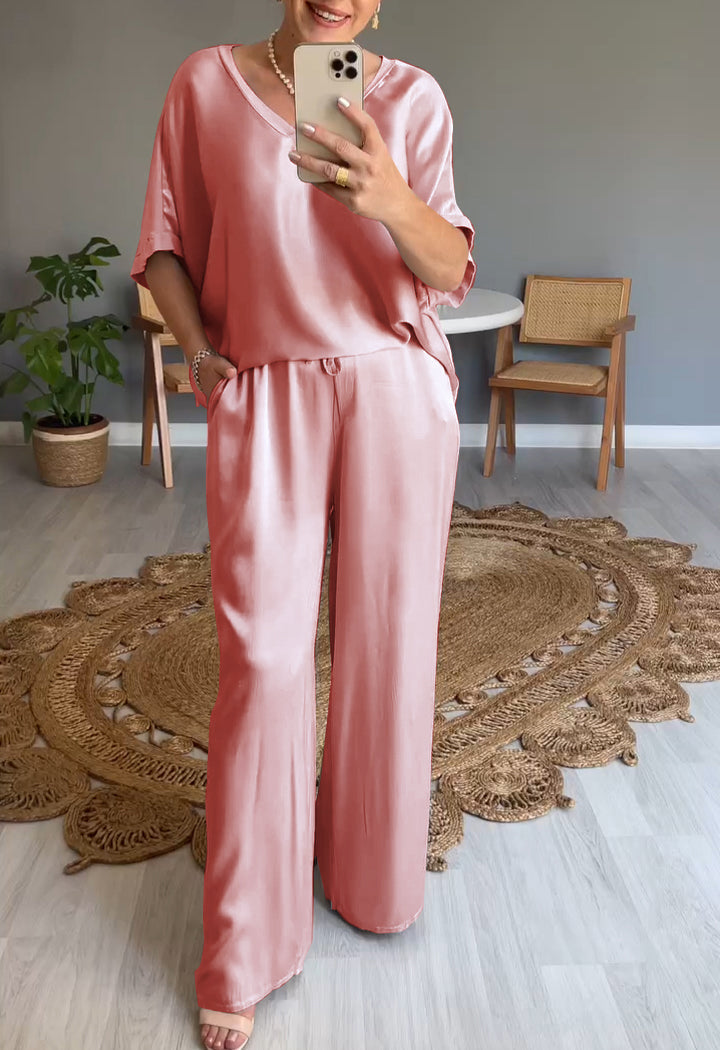 Levoire | Ensemble En Satin À Deux Pièces Avec Col Rond