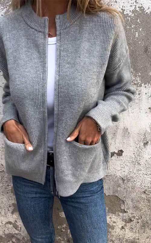 Levoire | Veste En Tricot Douce Avec Fermeture Éclair Gris
