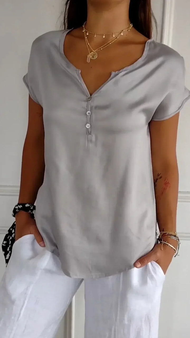 Levoire | Top En Satin Avec Décolleté En V Et Fermeture À Boutons Gris