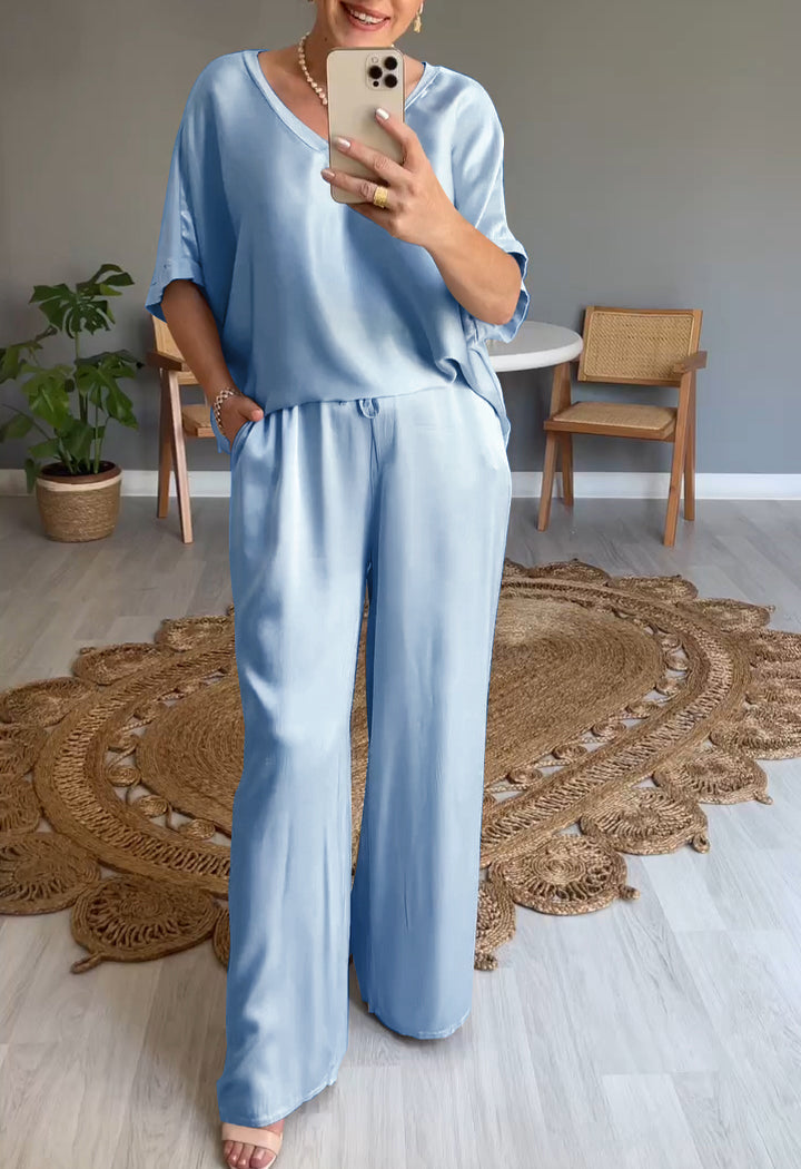 Levoire | Ensemble En Satin À Deux Pièces Avec Col Rond