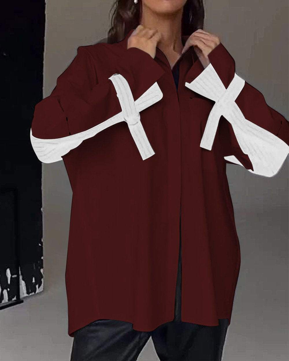 Levoire | Petit Motif À Carreaux Chemise Avec Poche Arrière Et Col Rouge vin