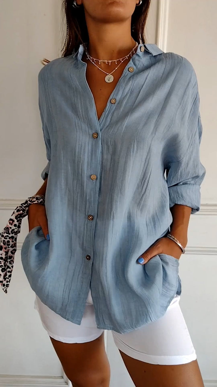 Levoire | Chemise Texturée Plissée our femmes | Col à Revers Bleu