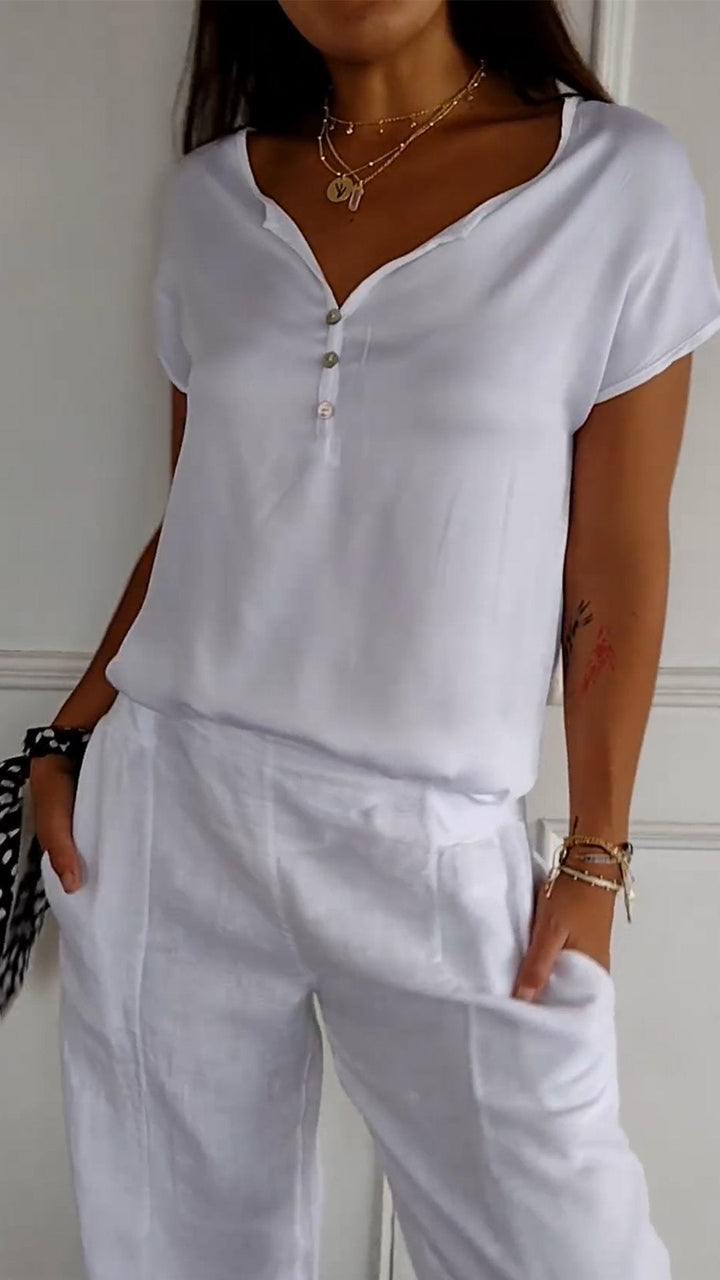 Levoire | T-Shirt À Col En V En Élégance Intemporelle Blanc