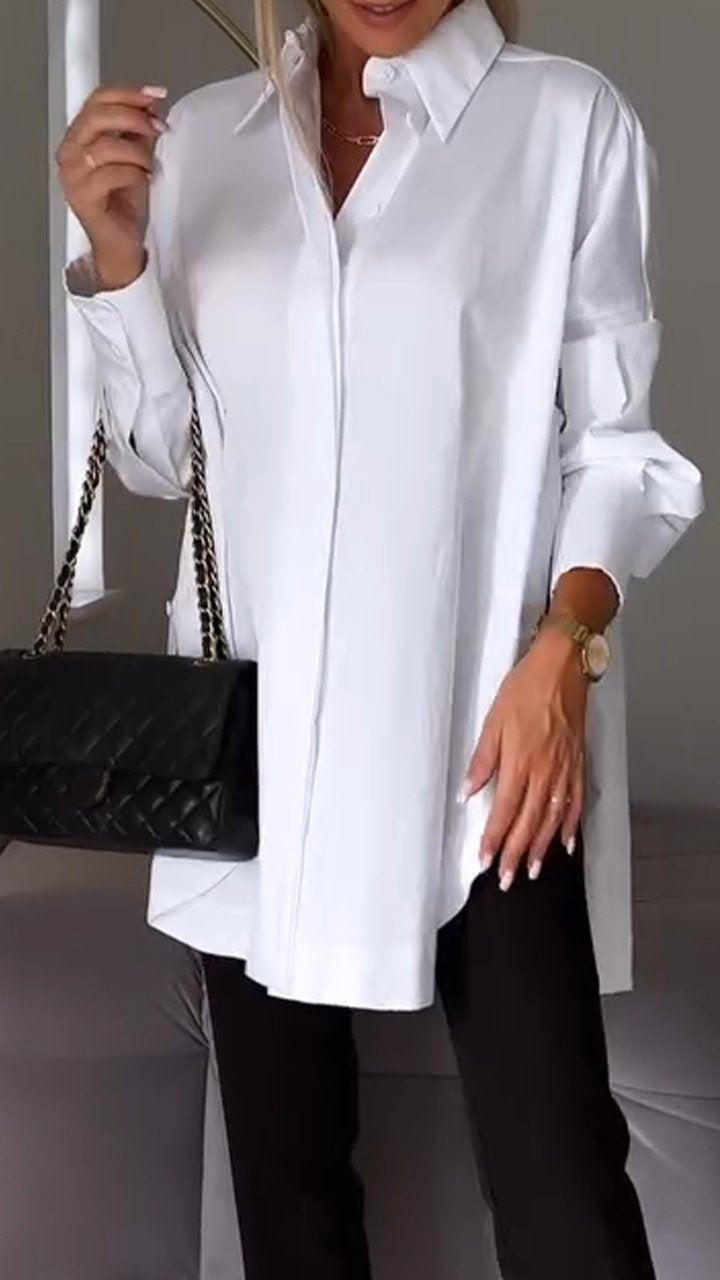 Levoire | Élégante Blouse Longue Avec Revers Pour Femmes