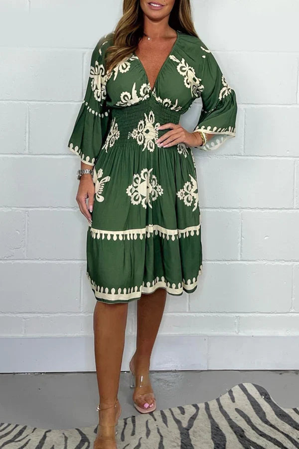 Levoire | Robe imprimée à décolleté en V Vert foncé