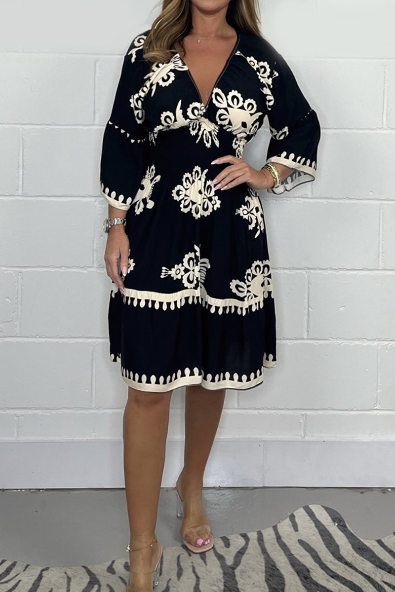 Levoire | Robe Avec Décolleté En V Et Imprimé Noir