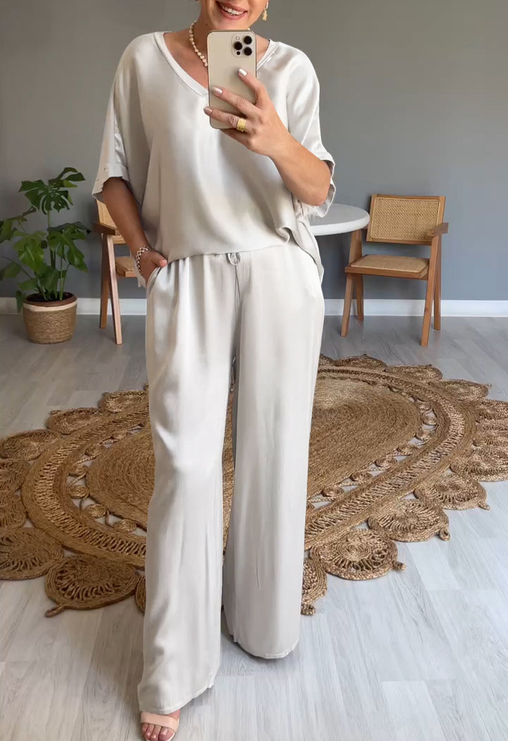 Levoire | Ensemble En Satin À Deux Pièces Avec Col Rond