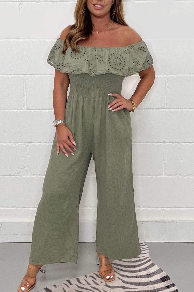 Levoire | Combinaison En Couleur Unie Avec Dentelle Vert olive