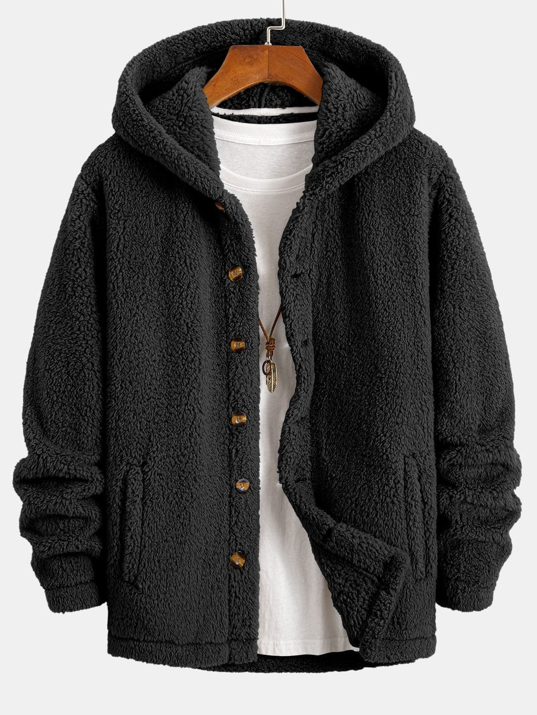 Levoire | Pull En Polaire Avec Capuche Et Fermeture À Bouton. Noir