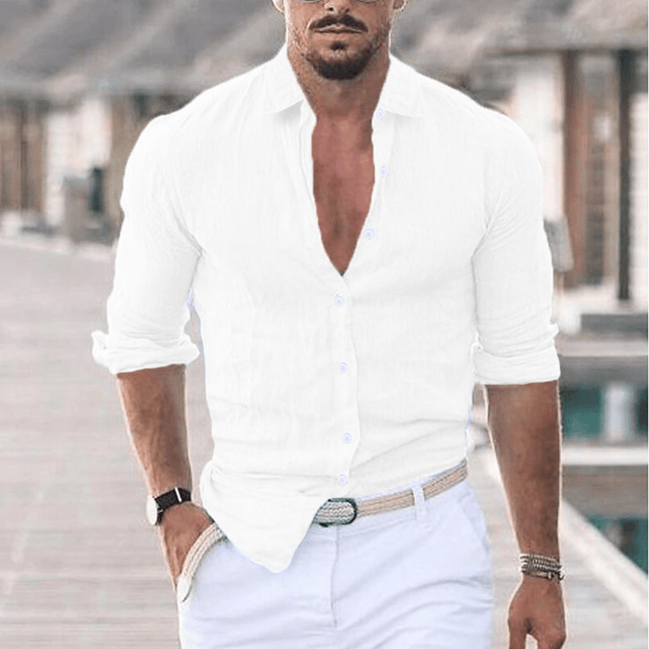 Levoire | Chemise en lin pour hommes avec col rabattu tendance Blanc