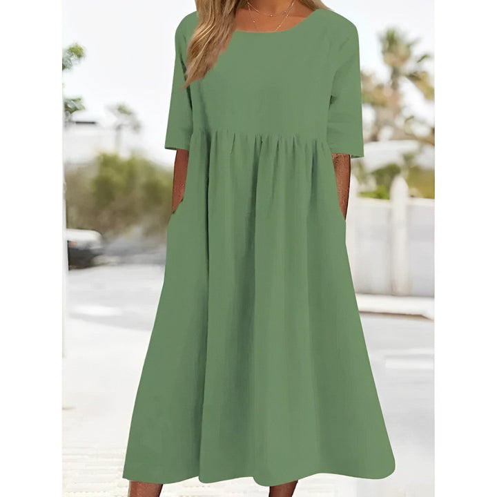 Levoire | Robe Midi Vintage En Coton-Lin Respirant Avec Un Design Plissé Vert clair