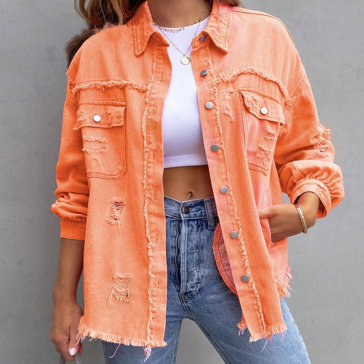 Levoire | Veste En Jean Tendance De Couleur Orange