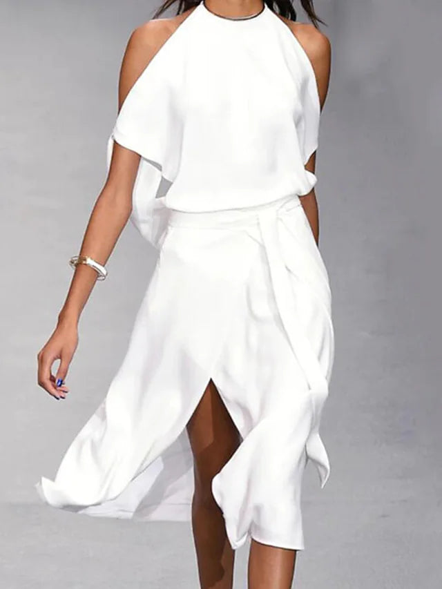 Levoire | Robe Midi Décontractée À Épaule Dénudée Blanc