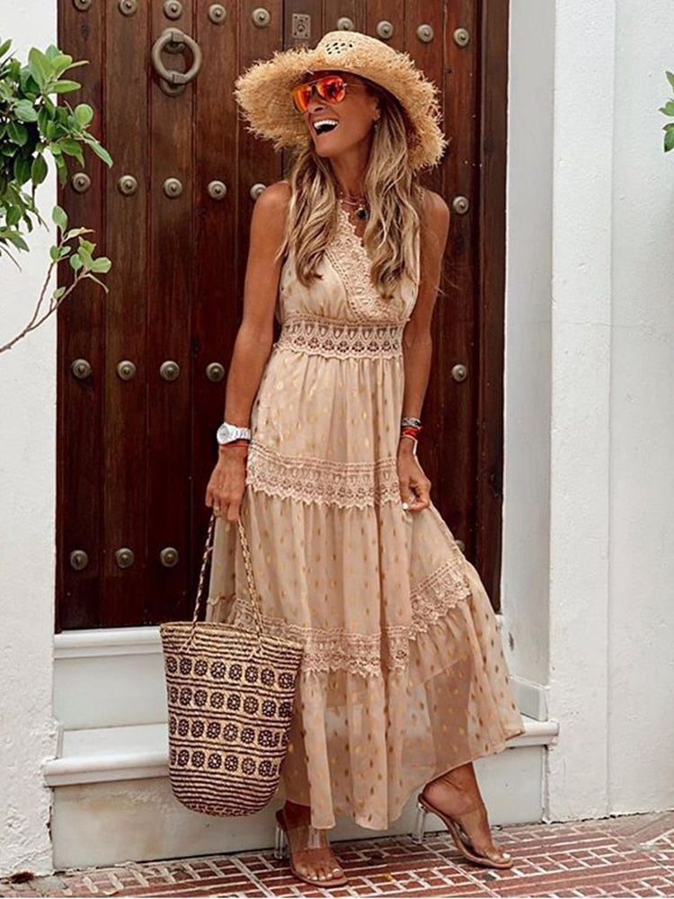 Levoire | Robe Maxi Boho Chic Khaki