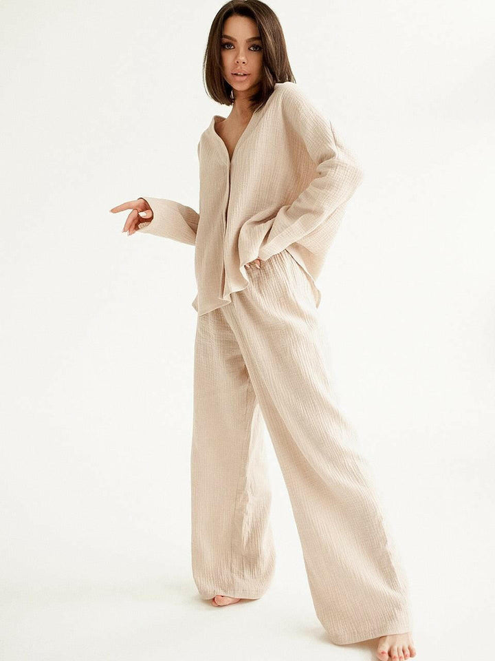 Levoire | Kaki Pur Coton Coupe Ample Pantalon Set