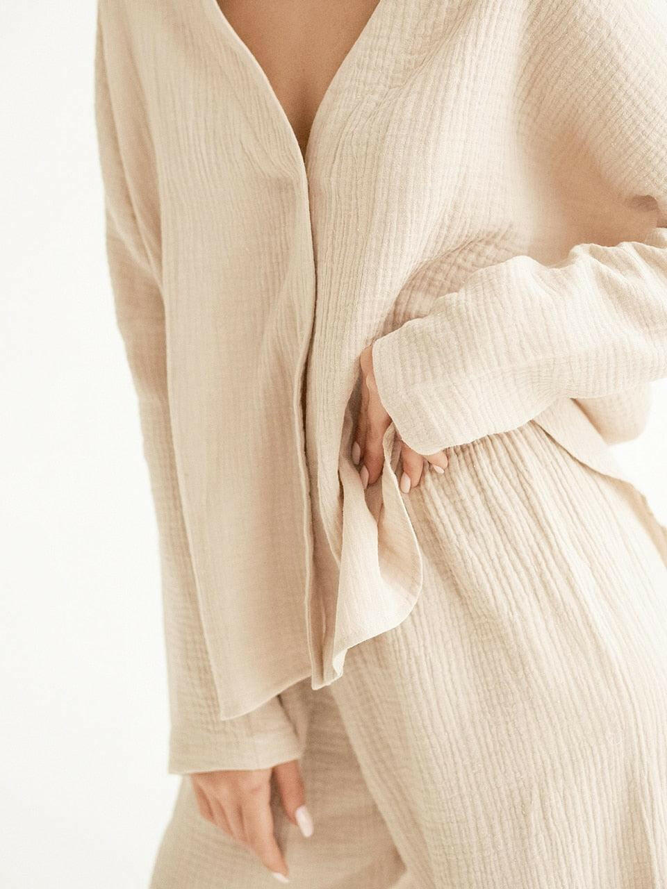 Levoire | Kaki Pur Coton Coupe Ample Pantalon Set