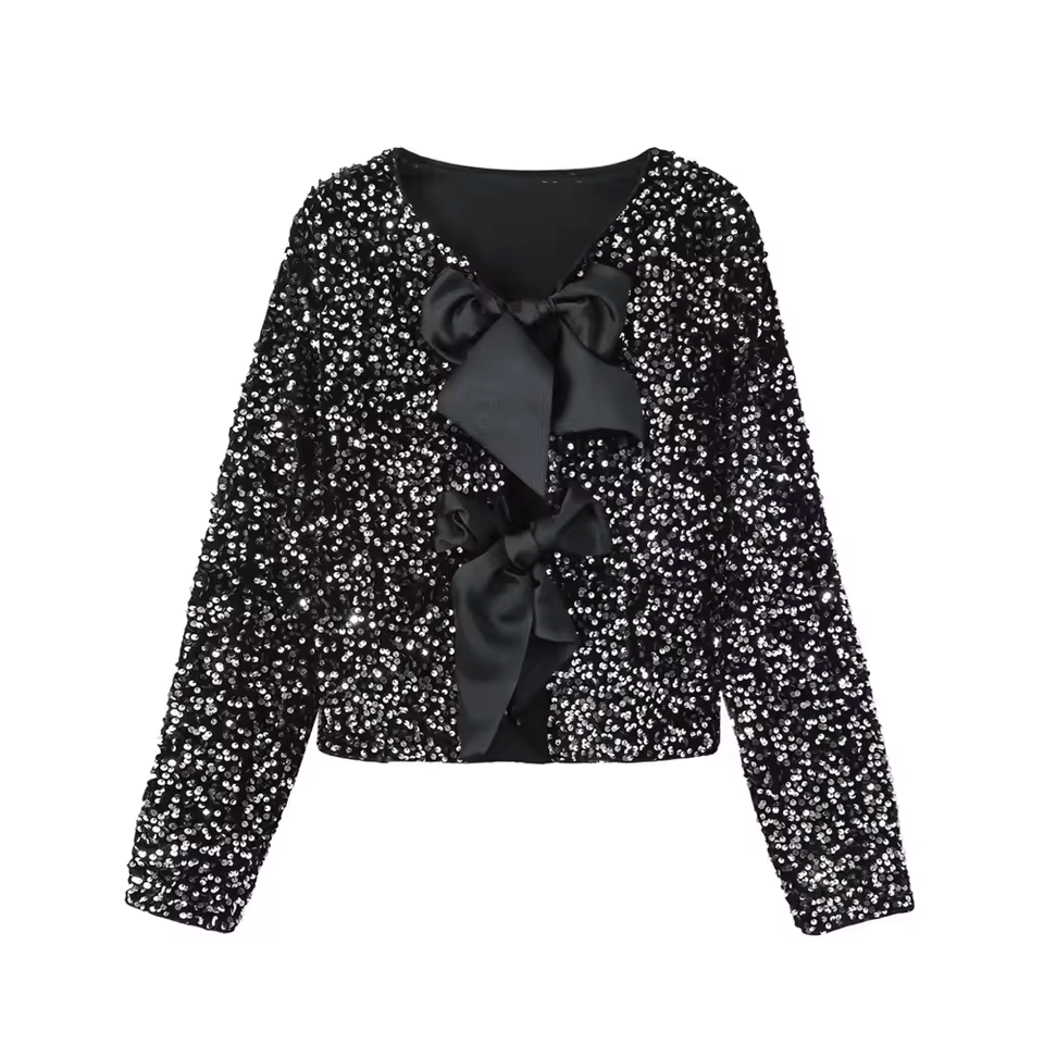 Levoire | Veste élégante nœuds paillettes femme Noir