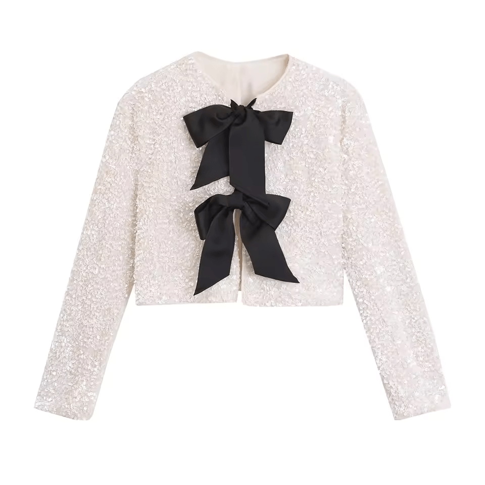 Levoire | Veste élégante nœuds paillettes femme Blanc