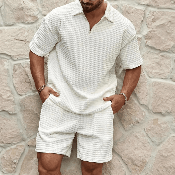 Levoire | Luxe tenue d'été pour hommes polo zippé half avec shorts assortis Blanc